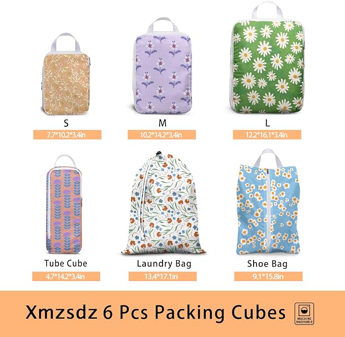 6 Pcs Compression Packing Cubes, Packing Cubes for Travel, Waterproof Luggage Organizer Bags Set, Cute Packaging Cubes for Women Kids Backpack Carry-Ons - Image 2