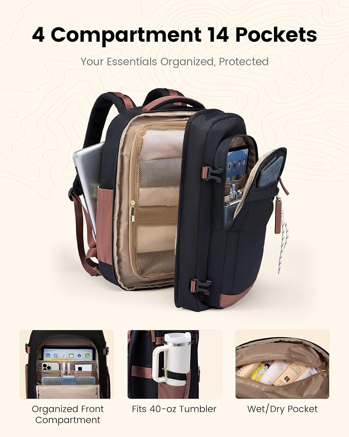 LOVEVOOK 40L Travel Backpack for Men & Women, Airline Approved Carry On Luggage, TSA Personal Item Bag fits 15.6 Inch Laptop, Waterproof Weekender Overnight Suitcase for Work, Black - Image 2