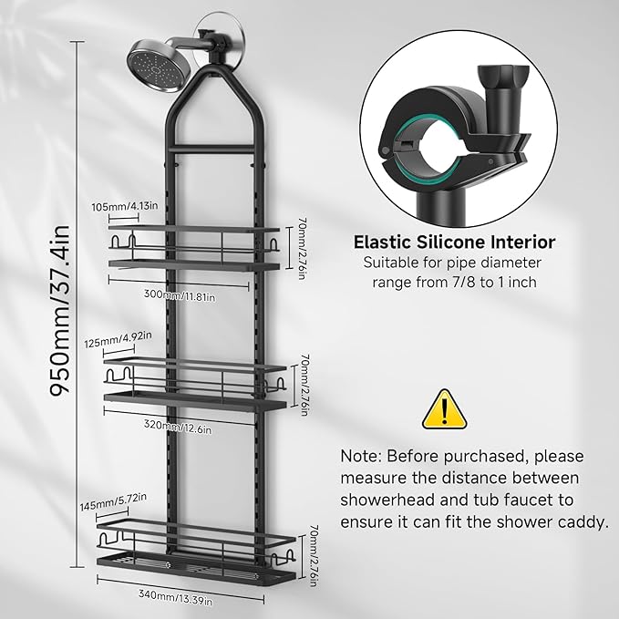 3 Tier Hanging Shower Head Caddy, Adjustable Hanging Shower Caddy Over Showerhead, Standing Shower Caddy No Drilling Handing Racks Rustproof for Bathroom Shampoo Soap Storage - Image 3