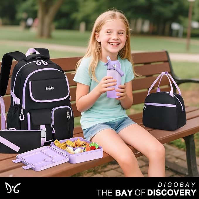 DIGOBAY Backpacks for Girls, 12PCS School Backpack with 43OZ Bento Box 14OZ Water Bottle Lunch Bag Pencil Pouch for Teen Girl Kids Elementary Primary Middle High College Travel School bag Bookbag Set - Image 9