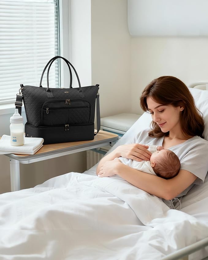 HOTOR Travel Duffle Bag for Women - Carry on Bag with Toiletry Pouch & Shoe Compartment, Large Overnight Weekender Bags for Gym, Business Trips, Sports and Hospital, Black, 18.1" x 8.7" x 15.8" - Image 8