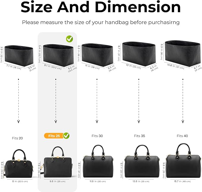 Purse Organizer Insert for LV Speedy 25 Handbag, Custom Fit Inside Premium Matte Black Lightweight WaterResistant Tote Bag Insert with Cup Holder Accessories - Image 2