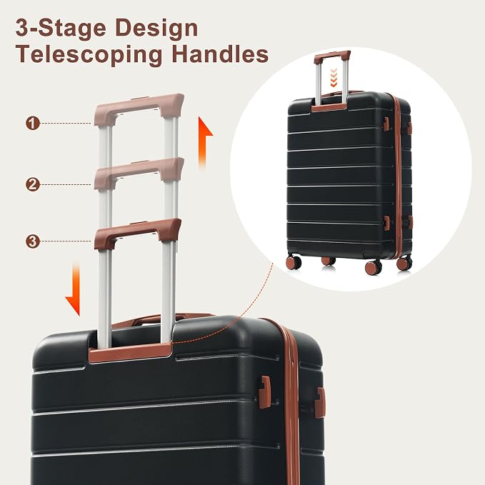 Hardside Luggage Sets, Lightweight Suitcase with Spinner Wheels, Black - Image 2