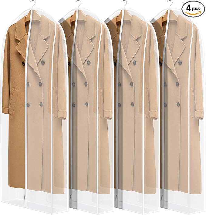 Zilink Breathable Leather Jacket Coat Storage Bags 60” Dress Bags for Gowns Long Dust Covers for Hanging Clothes with 7" Gussted Wrinkle Free for Leather Jacket Fur Coat Puffy Dress Storage, Set of 4 by Zilink