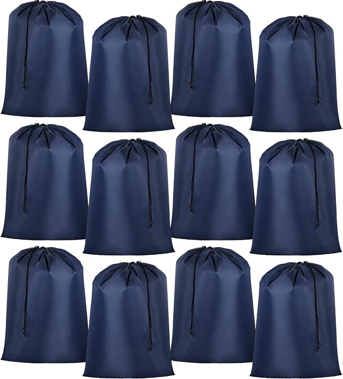 Woanger 12 Pack 28 x 45 Inch Extra Large Laundry Bags Bulk, Navy Blue | Washable Travel Laundry Bag with Drawstring Closure Large Dirty Clothes Organizer for College Dorm Home Hotel Camping by Woanger