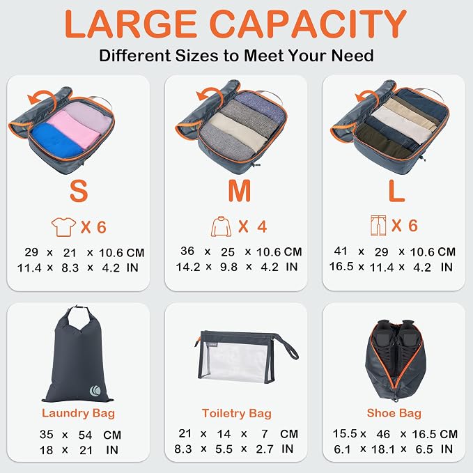 Cipway Compression Packing Cubes, Lightweight Travel Luggage Organizers with Shoe Bag, Toiletry Bag & Laundry Bag, Travel Essentials for Carry on Suitcase (8 Piece,Gray) - Image 6