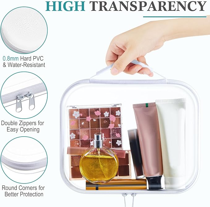 Sanwuta 4 Pcs Clear Hard Zipper Case with Handle Office Storage Cases Hard Plastic Pouches Transparent Bins for Crafts, Snacks, Cosmetics, Puzzles(9.8 x 7.9 x 2 Inches,White) - Image 3
