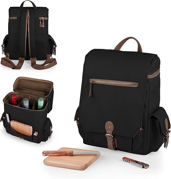 Picnic TIME Moreno 3-Bottle Wine & Cheese Tote, Luxury 3 Bottle Insulated Wine Bag Set with Cheese Board, Knife, & Corkscrew, Adjustable PaddedStrap, and Pockets, Romantic Kit for Couples, (Black) - Image 5