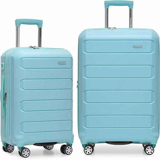 Traveler's Choice Pagosa Hardshell Expandable Luggage with Spinner Wheels, Baby Blue, 2-Piece Set (22/27) by TravelersChoice