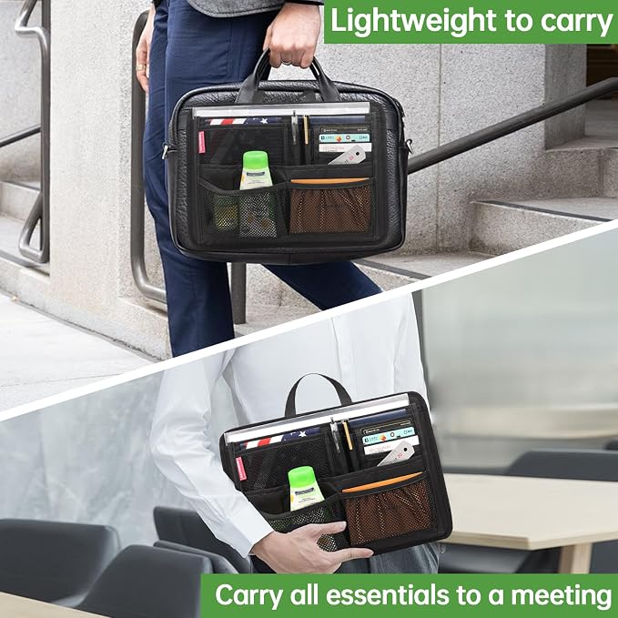 Slim Rugged Organizer Insert for Briefcase Messenger Tote Bag-13 Pockets,Durable Padded Nylon,Handle - Black - Image 3