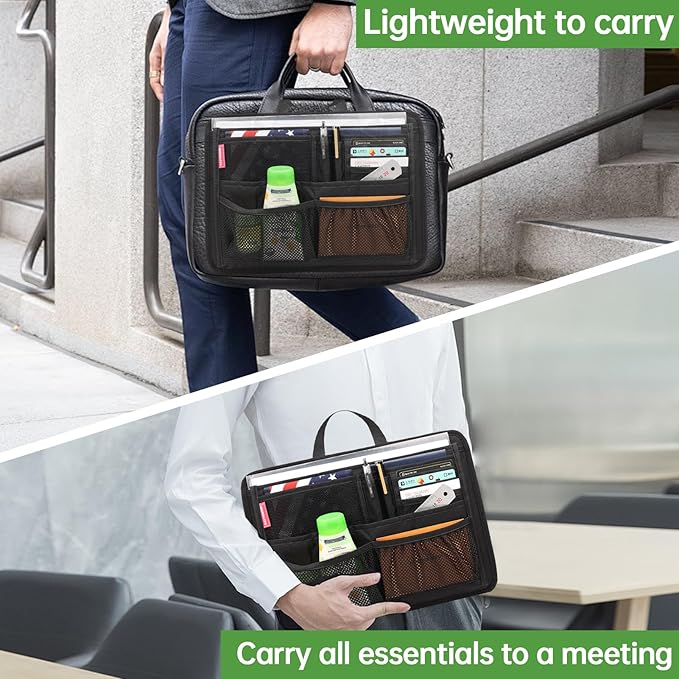Slim Rugged Organizer Insert for Briefcase Messenger Tote Bag-13 Pockets,Durable Padded Nylon,Handle - Black - Image 3
