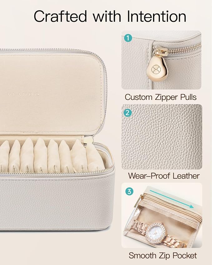 VLANDO Travel Jewelry Case,Jewelry Box with 12 Velvet Jewelry Pouch Jewelry Travel Organizer for Women Girl Jewelry Case Necklace Rings Earrings Bags Wedding Gifts (White) - Image 3