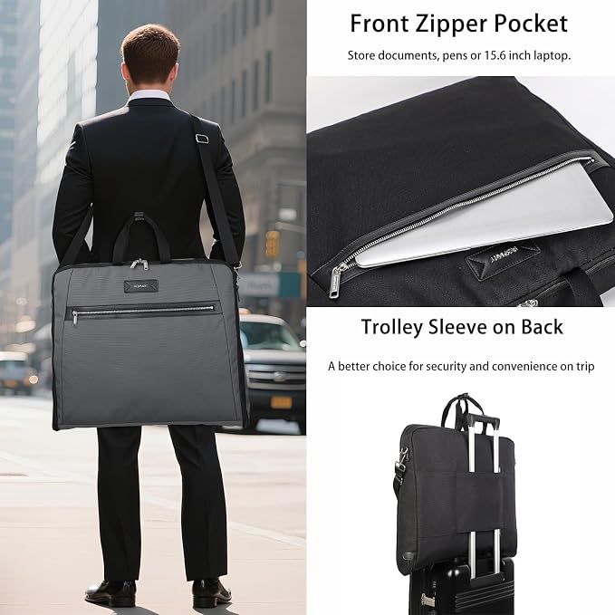 BESMART Garment Bags for Travel, 51" Large Suit Bag for Business Trips | Waterproof,Hangs 3 Suits,Foldable,Wrinkle Free Spacious Luggage Suit Cover,Adjustable Strap,Carry On Flight Approved,Grey - Image 2