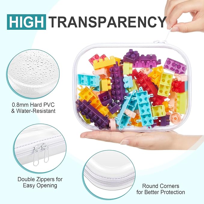 Hoolerry 4 Pcs Hard Clear Zipper Case Makeup Bags Plastic Zipper Pouch Transparent Storage Box Containers for Cosmetics, Snacks, Building Blocks, Puzzles(Clear,7.9 x 5.9 x 2 in,White) - Image 3