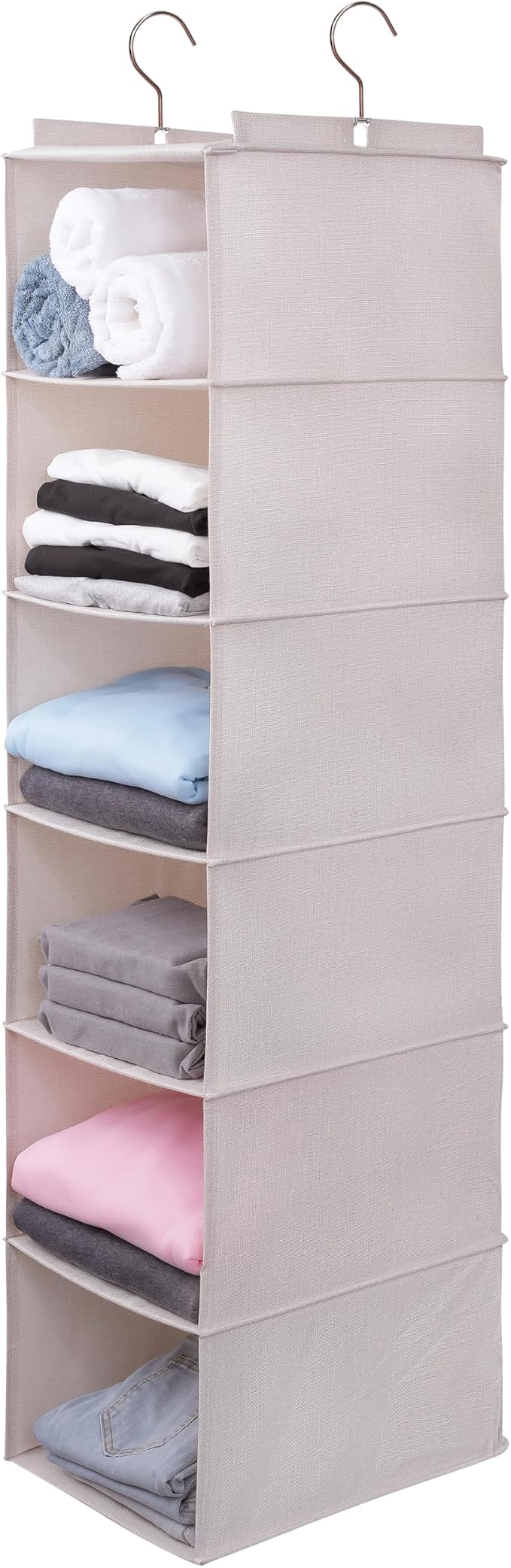 Large Hanging Sweater Organizer for Closet,Collapsible 6-Shelf Hanging Closet Shelves with Drawers, Washable (Beige -6 Shelf) by Unknown