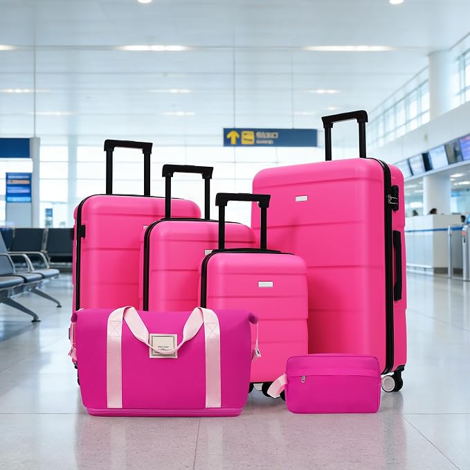 Pink 6 Piece Luggage Set Hard Shell - Traveling Suitcases with Spinner Wheels and Duffel Bags for Family Travel, Durable Carry On Luggage Sets with Lock for Women and Girls - Image 8