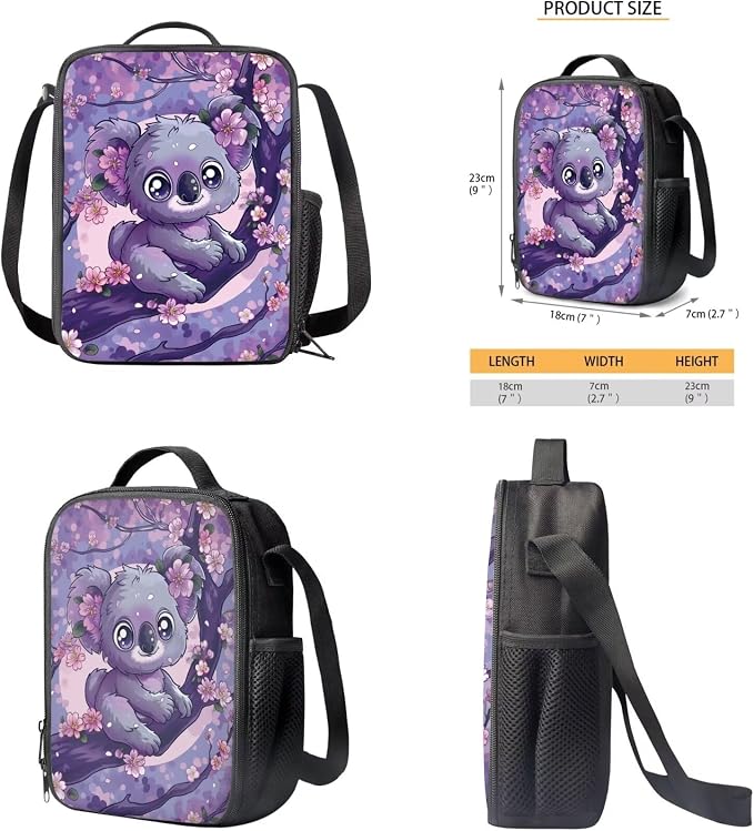 Cherry Blossom Koala Backpack for Girls Kids Backpack with Lunch Box Water Bottle Holder with Strap and Aesthetic Pencil Case 4PCS Set Cute Bookbag with Compartments 17 inch Kawaii School Bag - Image 5