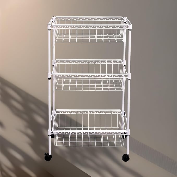 NSF white 3-layer storage rack, kitchen basket rack, vegetable tableware sorting, laundry room dirty clothes storage, detachable storage basket, multifunctional household epoxy resin - Image 4