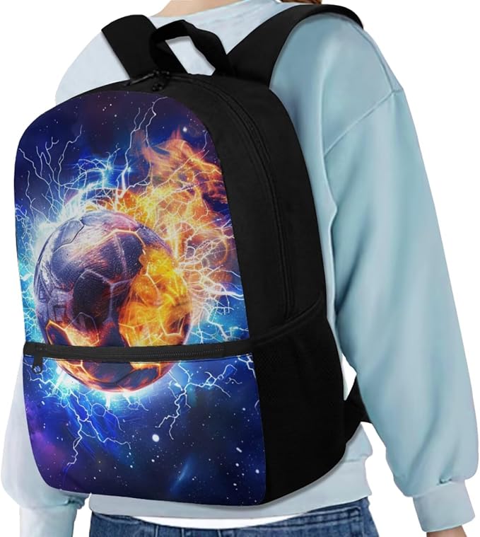 Galaxy Lightning Soccer Backpack for Boys Girls Backpack with Lunch Box Water Bottle Holder and Soft Pencil Case 4PCS Set Bookbag with Front Pocket for School 17 inch Large School Bag for Kids - Image 2