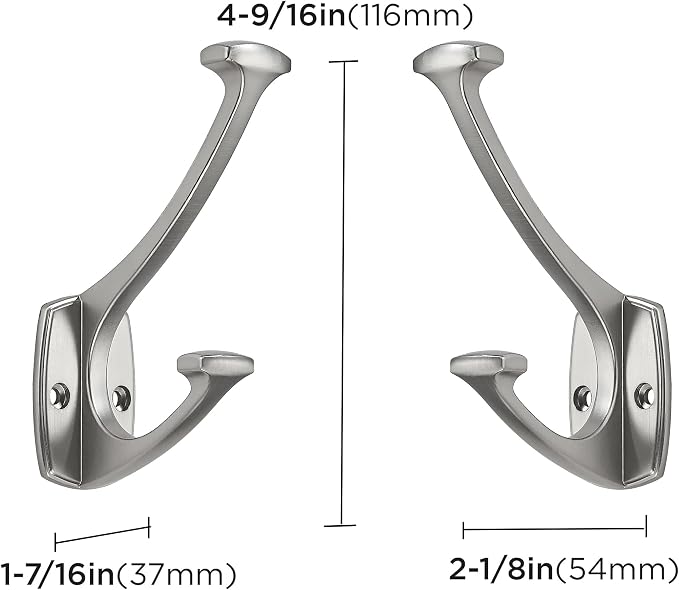 10 Pack Brushed Satin Nickel Hooks Decorative Heavy Duty Solid Large Coat Hooks for Towel Hanging Coats Robe Wall Mounted Towel Bags Door Back Bathroom Wall Hook. - Image 2