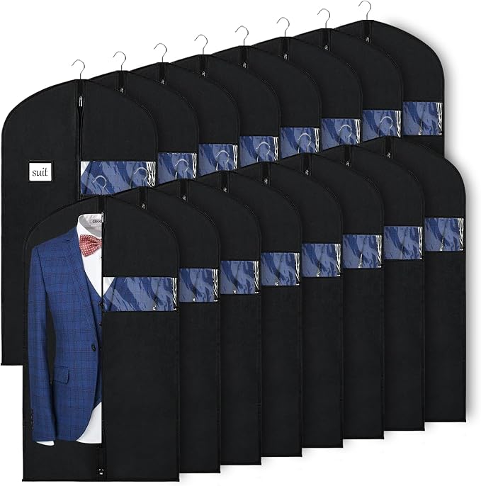 Syeeiex 40‘’ Suit Bag, Set of 16 Garment Bags for Hanging Clothes, Suit Covers Bags, Suit Bags for Closet Storage with Clear Window, Suitable for Suits, Shirts, Jackets, Sweaters, Winter Coat(Black) by syeeiex