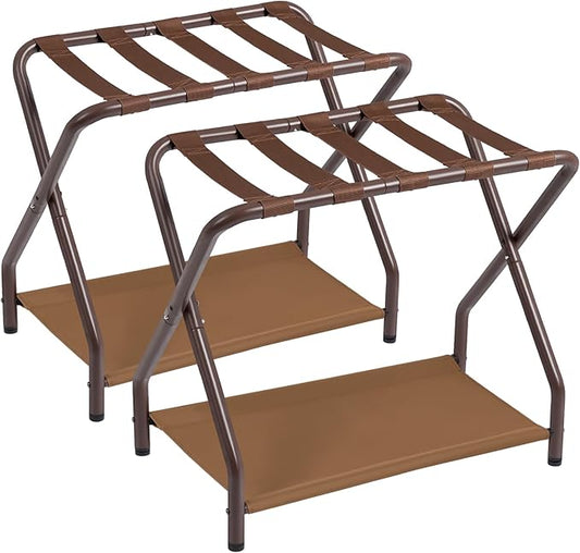 AMHANCIBLE Luggage Rack, Set of 2, Foldable Suitcase Stands for Guest Room, Metal Luggage Holder with Storage Shelf for Bedroom, Hotel, Easy Assemble, Bronz HLR02BZ by AMHANCIBLE