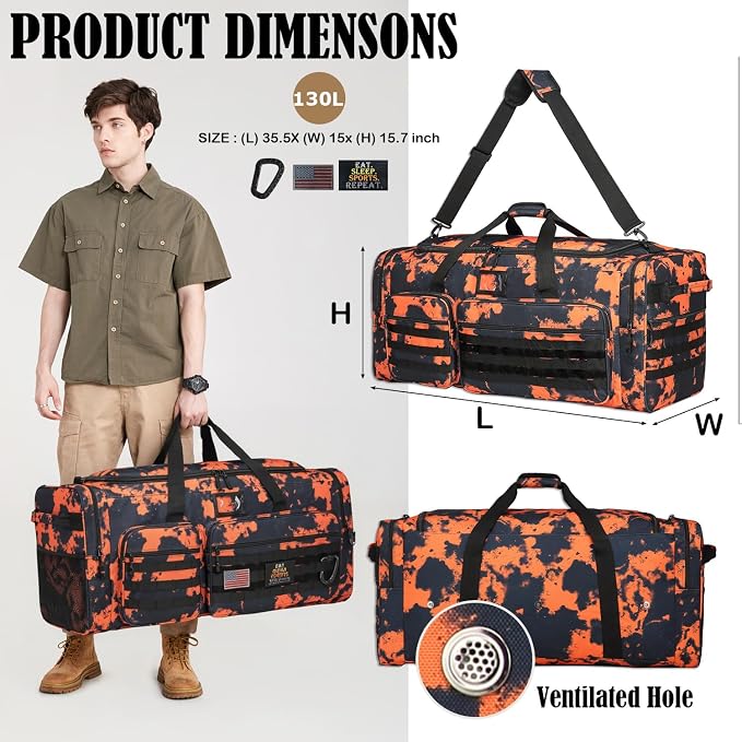 Extra Large Duffle Bag for Men, Heavy Duty Duffle Bag for Travel, Large Sports Gym Equipment Bag for Hockey Football Soccer Baseball Basketball & Team training (Orange Graffiti) - Image 2
