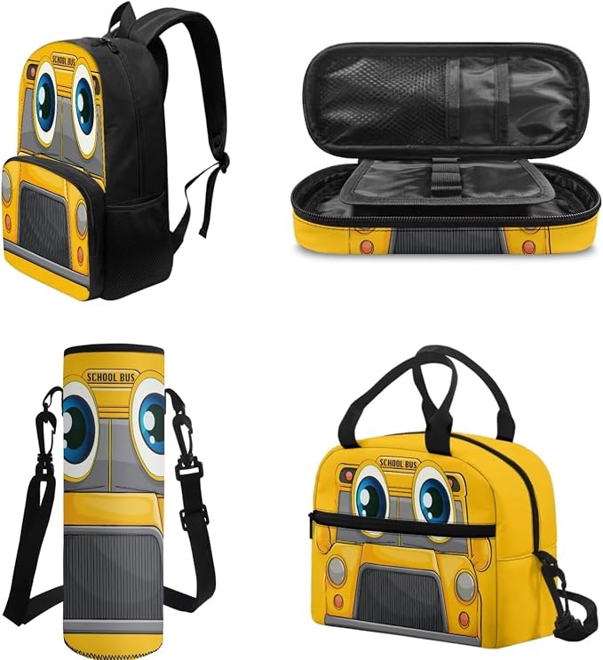 POLERO Cartoon School Bus Backpack for Elementary Preschool Kindergarten Boys Girls Bookbag with Lunch Box Pencil Case Water Bottle Holder - Image 3
