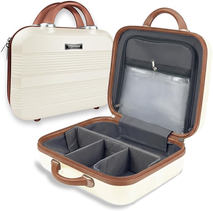 14 Inch Multi-Purpose Waterproof Hard Shell Makeup Case (Brown) | ABS Scratch-Proof, Carrying Cosmetic Organizer Case with Elastic Band, Train Case, Mini Suitcase Vanity Case for Women Girl - Image 9