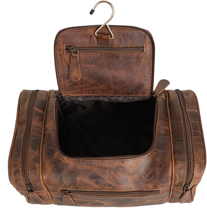 (13 inch Extra Large) Real Full Grain Leather Toiletry Bag for Men, Dopp kit with Waterproof Lining, Toiletries Organizer, Grooming Travel Bag Pouch, Bathroom Shaving Kit Zipper Bag - Image 8