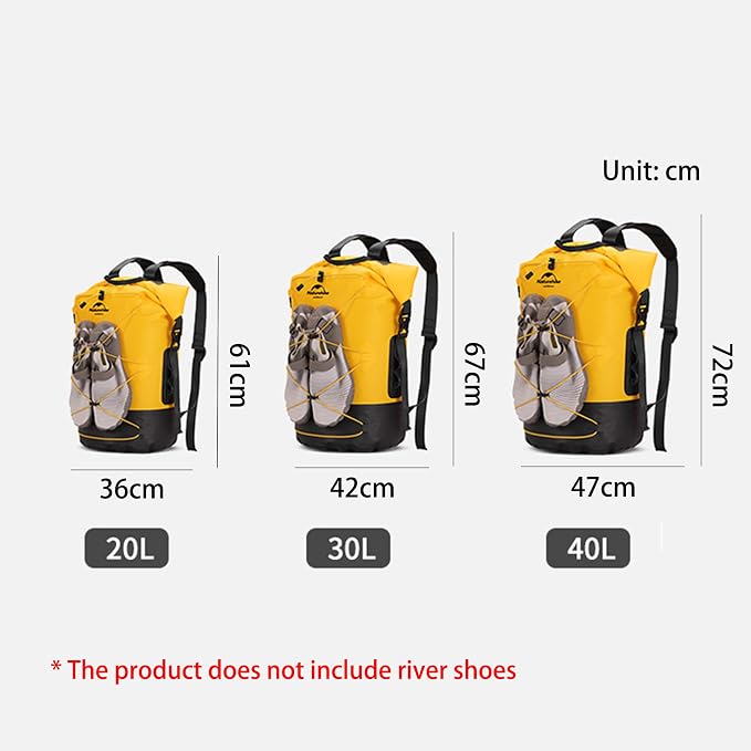 Naturehike Waterproof Backpack - Roll-Top Heavy Duty Kayaking Dry Bags for Men Women, 20L/30L/40L Closure Bag (Yellow, 40L) - Image 5