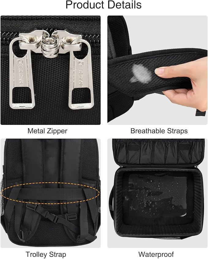 TANTO Makeup Backpack Professional Cosmetic Artist Bag Extra Large Travel Train Case Storage Organizer Double-Layer Cosmetic Case with 8 Pouch &Adjustable Divider (Black) - Image 7