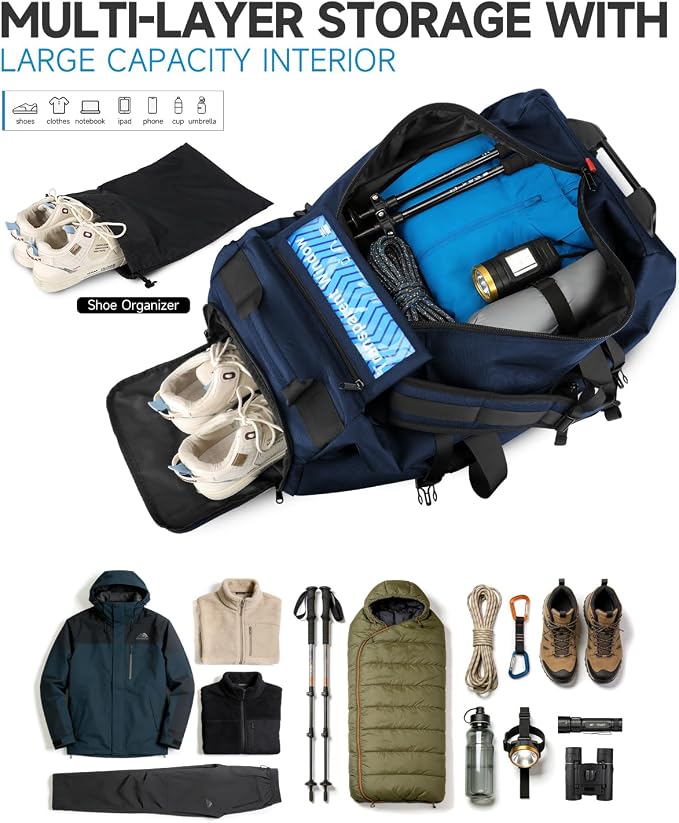 Foldable 90L Rolling Duffle Bag with Wheels | Large Travel Duffle Backpack with Shoes Compartment Waterproof Bag for Women, Men, Hospital, Weekend & Overnight Trips, Moving | Includes 3 Packing Cubes - Image 5