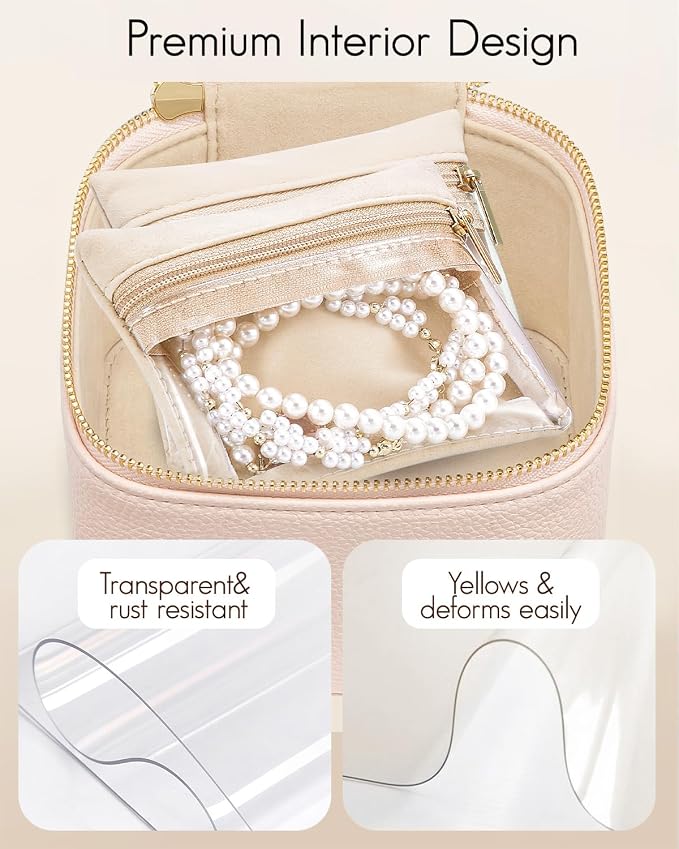 VLANDO Gifts for Teachers,Jewelry Box with 6 Velvet Jewelry Bags Travel Jewelry Storage for Women Girl Jewelry Organizer Necklace Rings Earrings Bags Gifts for Women(Pink) - Image 2