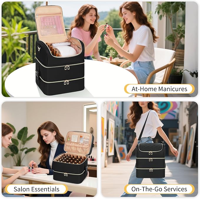 Nail Polish Organizer & Tattoo Travel Case - 3-Layer Nail Organizers and Storage Bag Holds 86-100+ Bottles, Portable Nail Supplies Organizer, Nail Tech Kit Box, Multi-Functional Cosmetic Case - Image 8
