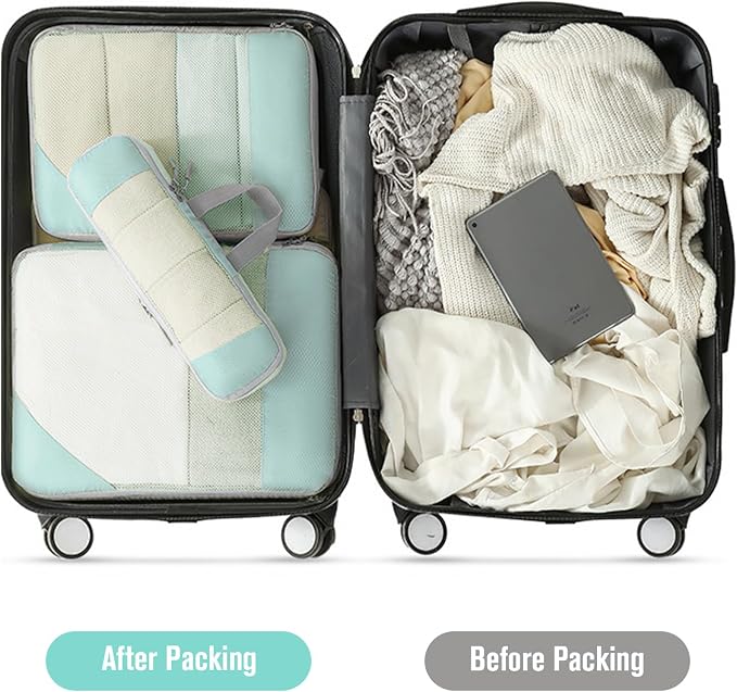 WOOMADA Compression Packing Cubes for Suitcases Travel Essentials 6 Set Rectangle Mesh Expandable Travel Bags Organizer for Luggage - Image 5