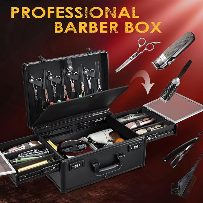 Yueieoun Barber Case 6 Clippers Sliding Tray, Profesional Barbers Briefcase Tool Case, Barber Cases for Clippers and Supplies, Hair Scissors Trimmer Organizer, Salon Hair Grooming Hard Travel Suitcase - Image 2