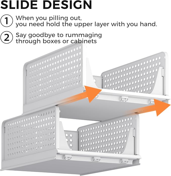 Pinkpum 5 Pack Stackable Plastic Storage Closet Organizers and Storage Bins Drawer Shelf Storage Container for Wardrobe Cupboard Kitchen Bathroom Office White - Image 9