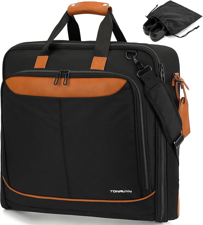 Travel Garment Bag Carry on Suit Bag for Men Women 51'' Garment Bags for Travel Business Waterproof Hanging Suitcase Luggage Bags with Shoulder Strap free shoes bag Fit 15.6Inch Laptop, Black by TONRUYN