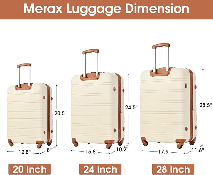 Merax Luggage Sets 3 Piece Suitcase Set 20/24/28,Carry on Luggage TSA Lock Expandable,Hard Case Luggage with Spinner Wheels,White and Brown - Image 2