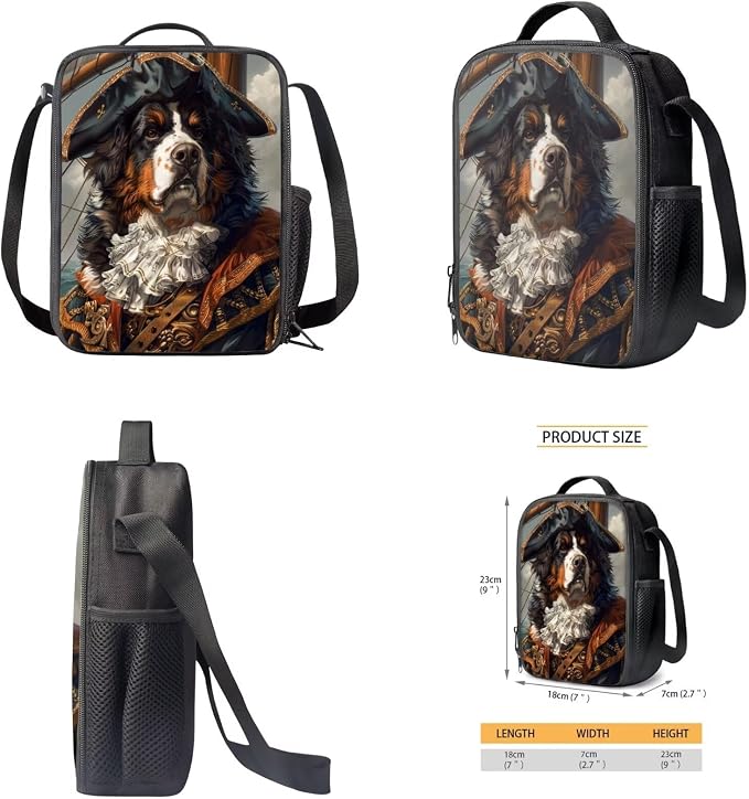 17 Inch Animal Print School Backpack And Lunch Box Set for Kids Funny Pirate Bernese Mountain Dog Backpack for Boys Girl Sturdy School Bag with Insulated Lunchbox Pencil Case Student Bookbag - Image 5