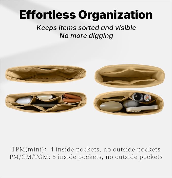 Purse Organizer Insert for Luxury Bag - Satin & Lightweight Fabric with Inside Pockets, Portable for Commute, Travel, Shopping, and Evening, Multicolor Options, Fits Evelyne 23(Biscuit, 23) - Image 3
