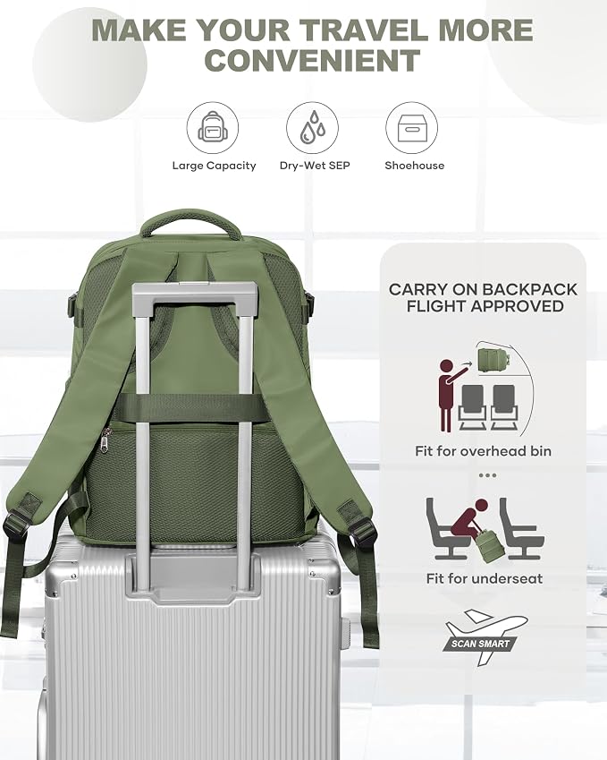 coowoz Travel Backpack Carry On for Women Man Gym Backpack with Laptop Compartment Mochila de Viaje Teacher Personal Item Backpacks Rucksack Airplane Accessories Must Haves,Gray Green Small - Image 3