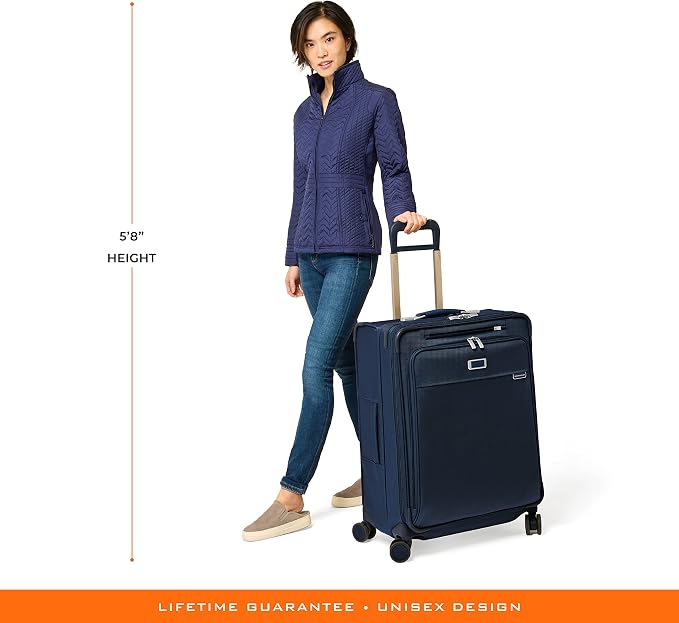 Briggs & Riley 26" Medium Expandable Spinner - Checked Luggage for Travel, Suitcases with Wheels, Softside Rolling Bag for Men & Women, Self-Repairing Zipper - Baseline Collection, Navy - Image 13