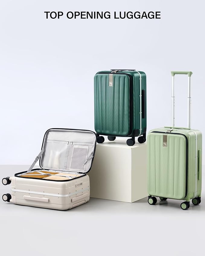 Hanke 24 Inch Checked Luggage Front Opening Rolling Suitcase Hard Sided Luggage with Spinner Wheels Travel Luggagefor Woman Men.(Dark Green) - Image 11