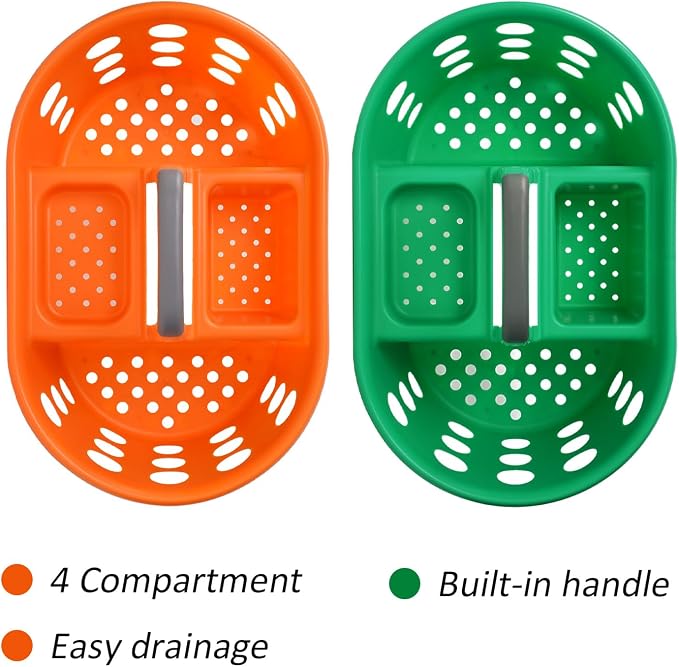 SIMPLYKLEEN Large Shower Caddy Portable 2PC - Made in USA Plastic Jumbo Size Dorm Storage Candy Tote with Handle Shower Organizer for Bathroom, Pantry, Kitchen, College Dorm, Green/Orange - Image 3