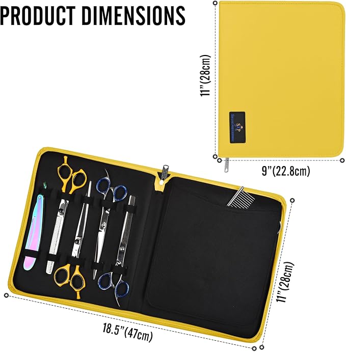 Leather Shear Cases for Hairstylist Holds 10 Grooming or Beauty Shears, Shear Holder (YELLOW) - Image 4