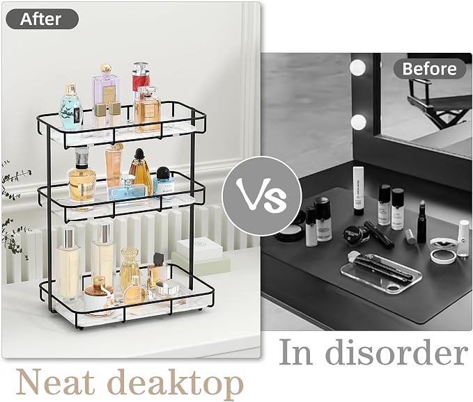 Bathroom Organizer Countertop Perfume Organizer Makeup Organizer Cosmetics Storage Display Rack Vanity Tray Dresser Stainless Steel Gold Shelf White Marble Ceramic Tray - Image 5