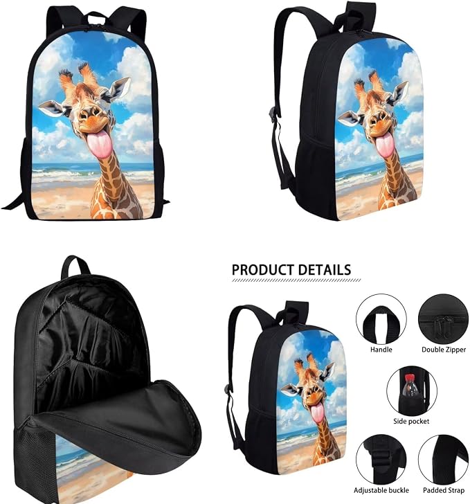 Funny Giraffe Backpack for School Girls 2nd Grade with Lunch Box Preppy Elementary Schoolbag and Lunchbox Set 4 in 1 Bookbag Lunch Bag Pencil Case Watter Bottle Carrier Back Pack Kids 6-8 - Image 2