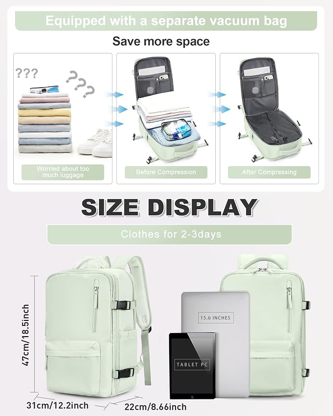 VGCUB Vacuum Backpack Travel with Pump, Vacuum Seal Compression Bags Laptop Backpack Personal Item - Image 2